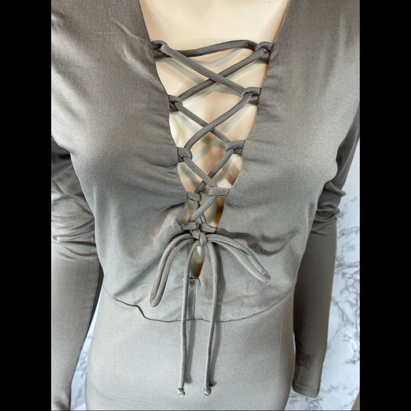 Mocha Long Sleeve, Short Dress - Picture 2 of 4